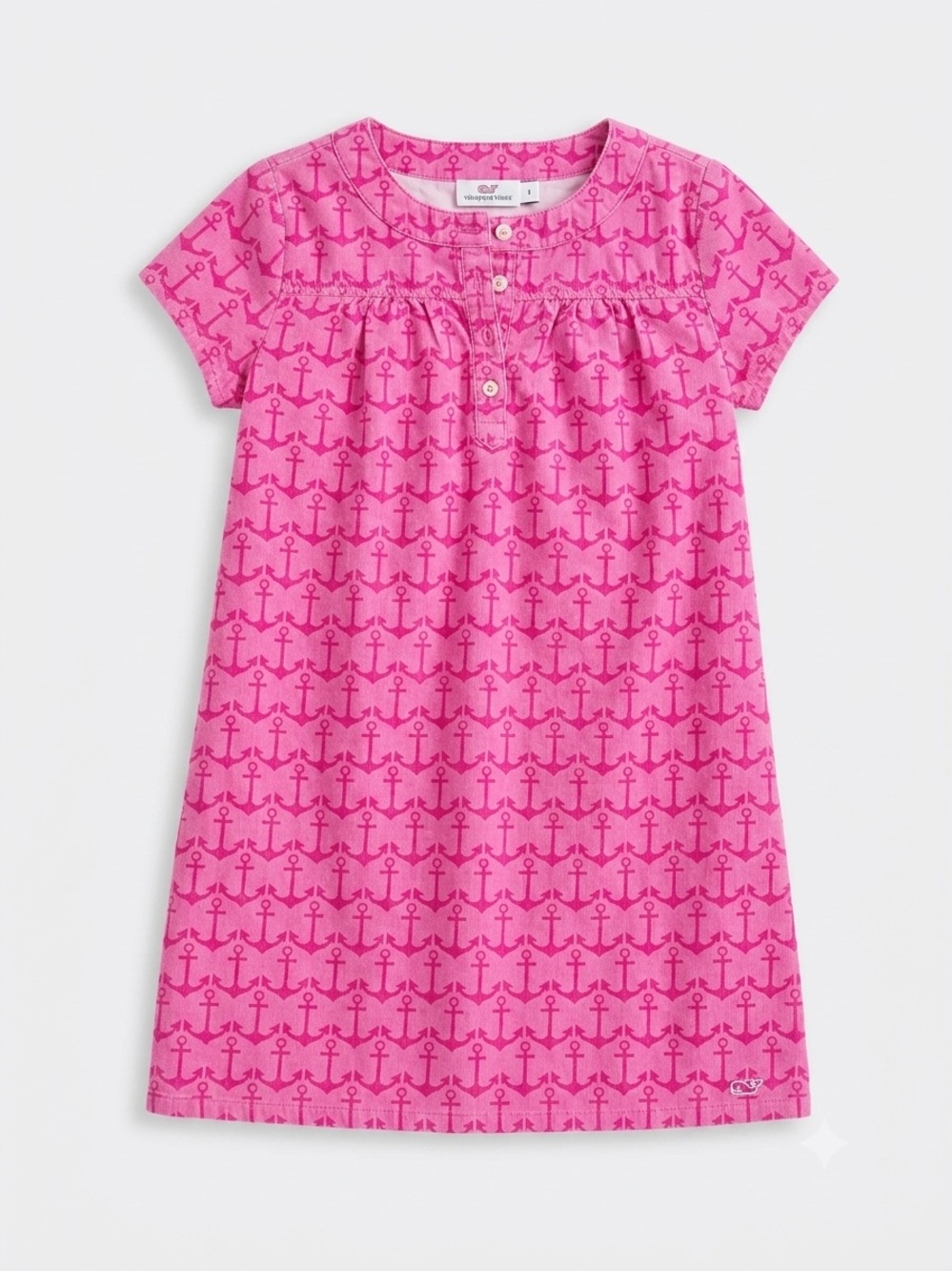 Vineyard Vines Girls Pink Anchor Print Shift Dress Size 7